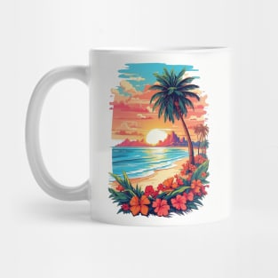 Vintage nature colorful clean beach island, Outdoor T-shirt. Mug